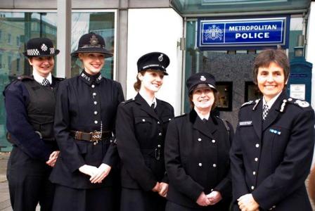 AC Cressida Dick with female officers wearing a selection of historic Met Women constable’s uniforms